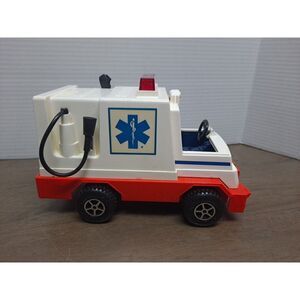 Vintage 1982 Fisher-Price Husky Helper Ambulance White And Orange‎